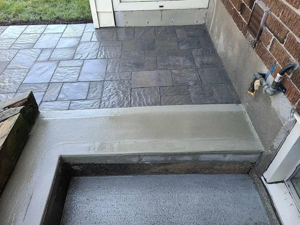 Finished patterned concrete patio slab