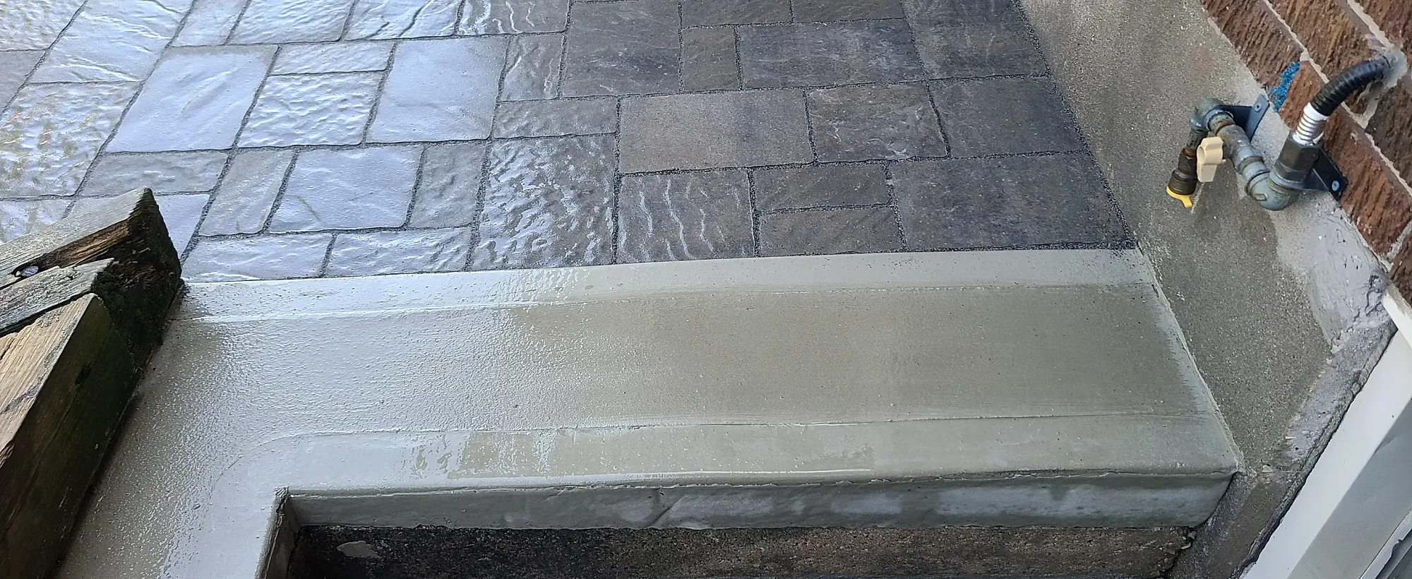 Finished patterned concrete patio slab