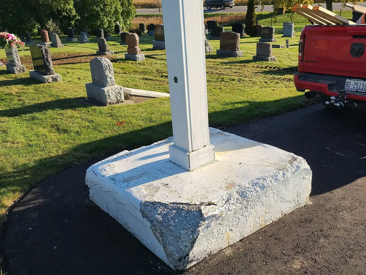 Repaired concrete porch column base and foundation